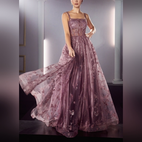 ,rose gold, glitter long corset style a line gown - Picture 4 of 9